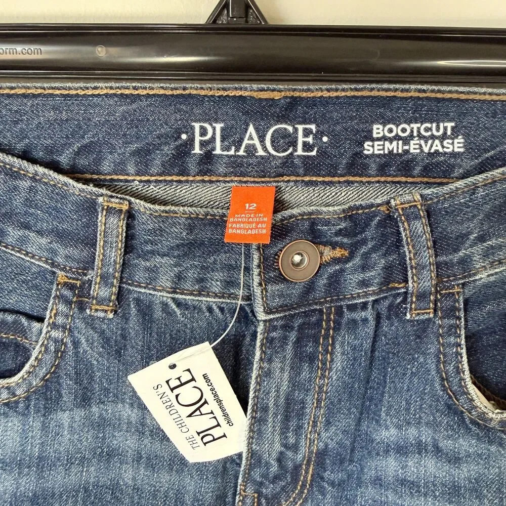 The Children's Place Boys Bootcut Jeans NWT Adjustable Waist Dark Wash 12